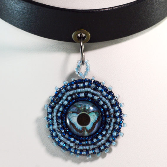 Blue Choker Necklace with Butterfly Pendant (Made to Order) Twisted