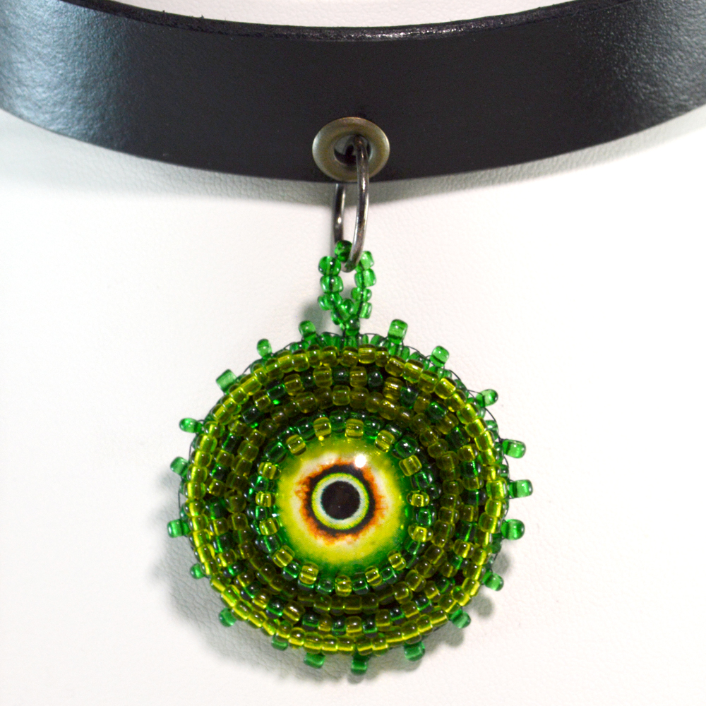 Goth Choker Necklace Green Monster Eye Twisted Pixies