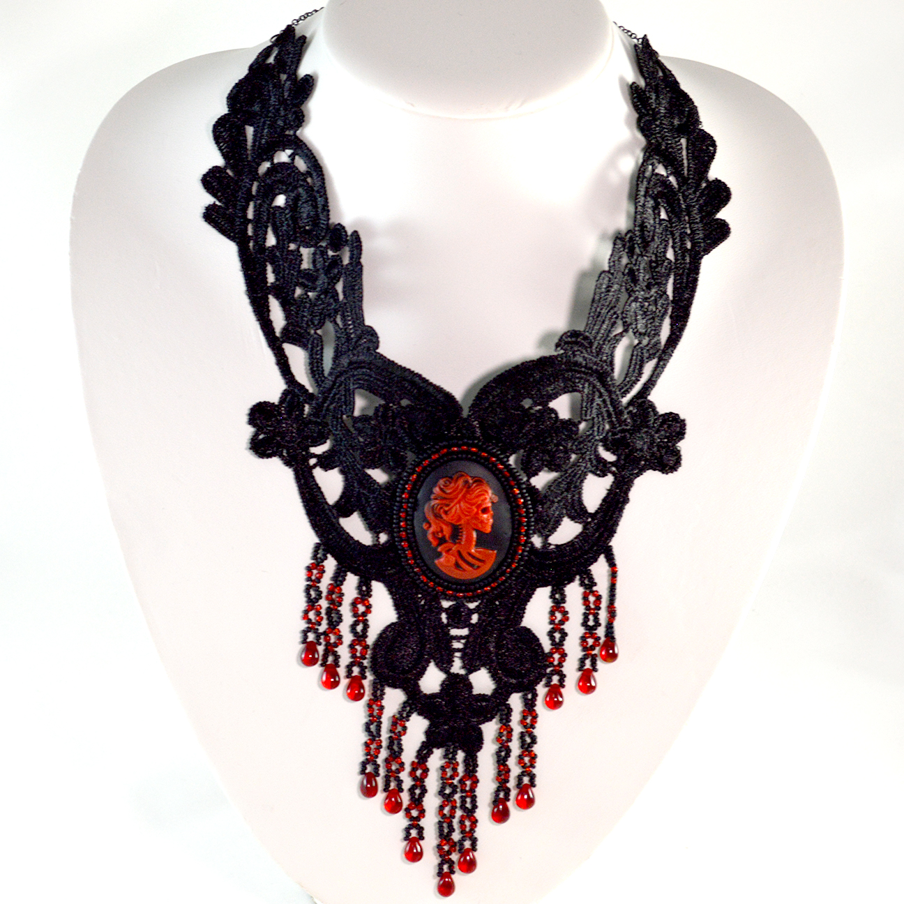 Gothic Cameo Necklace – Red and Black – Gothic Jewelry – Twisted Pixies