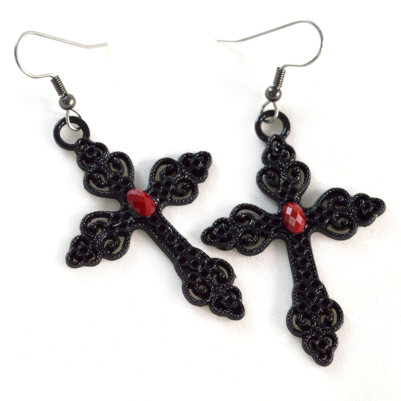 Cross Earrings Handmade/Goth style earrings/Howlite Gem Cross Earrings/Red Cross/Halloween Vampire/Witched earrings/Gothic style earrings