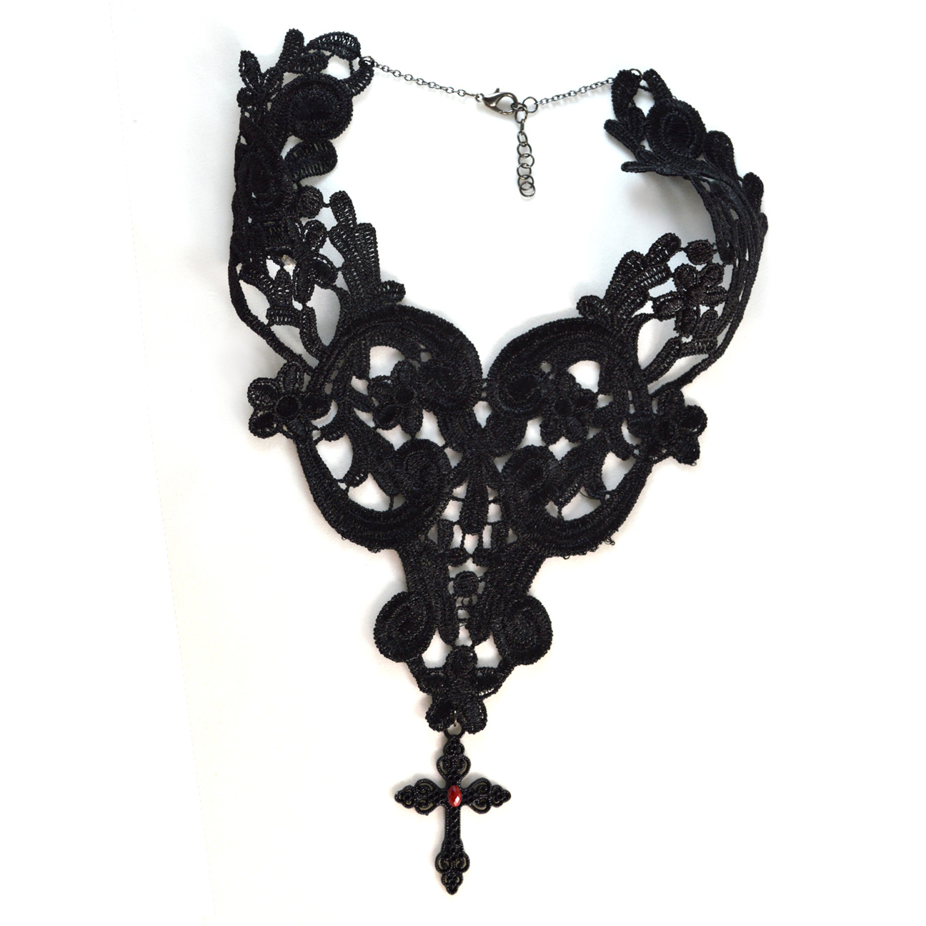 Black Lacy Gothic Cross Choker Necklace Thy Evil Court 