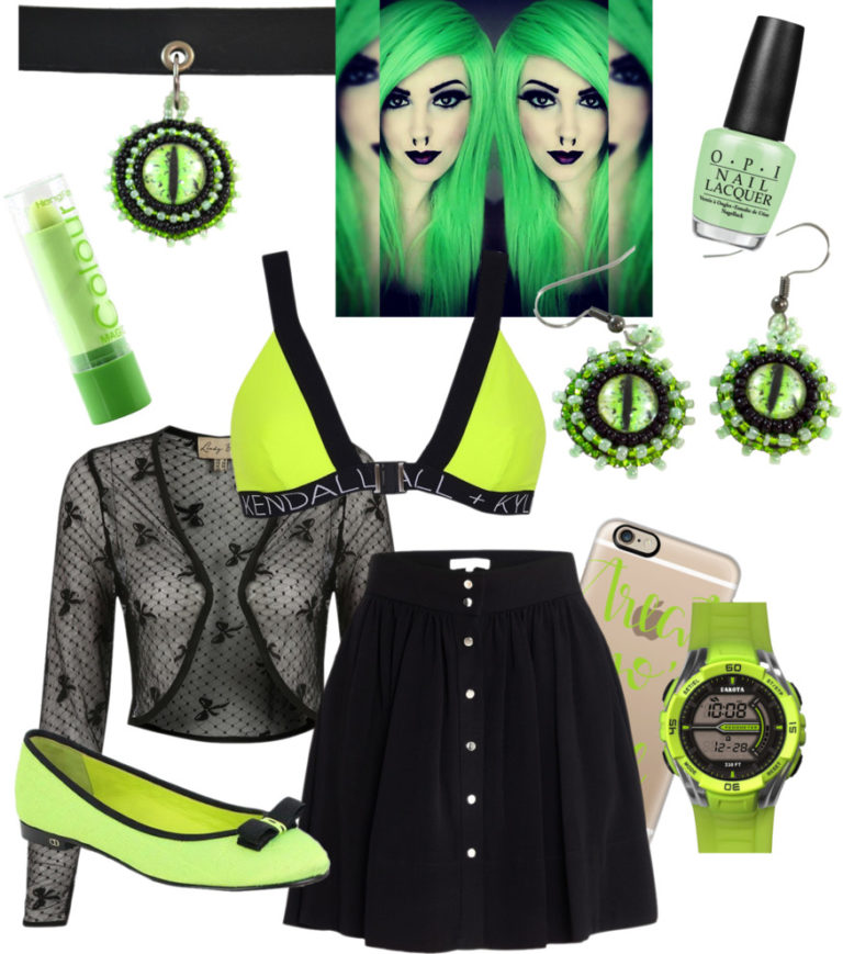 goth punk outfit neon green