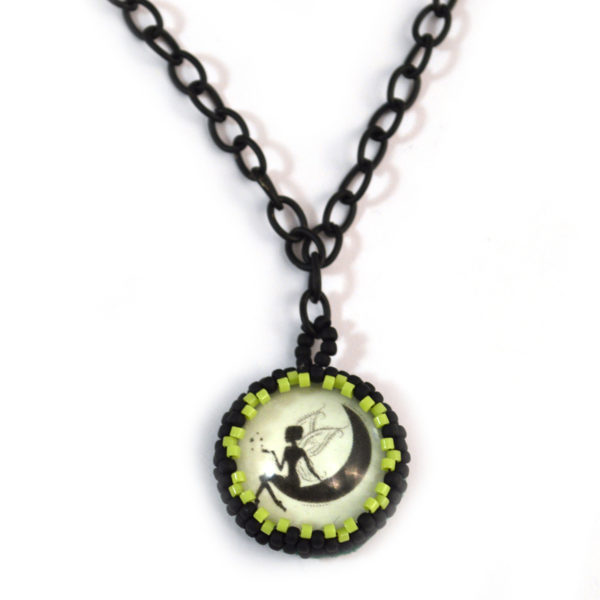 glow in the dark dark fairy moon necklace