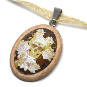 Romantic Wooden Pendant Skull Ribbon necklace