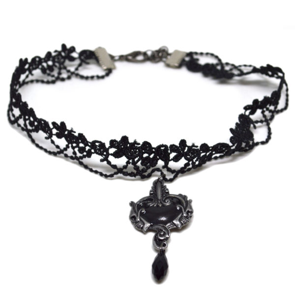 gothic wedding black choker with skulls