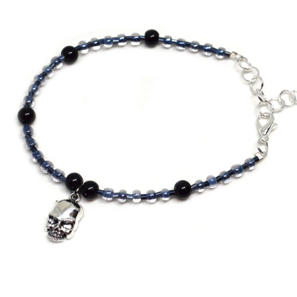 skull charm anklet silver and black