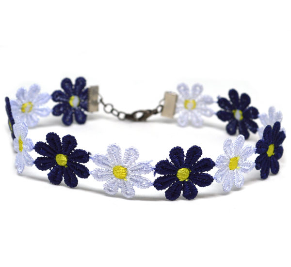 white and blue flower chain hippie daisy chain choker necklace