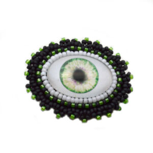 beaded green evil eye brooch pin