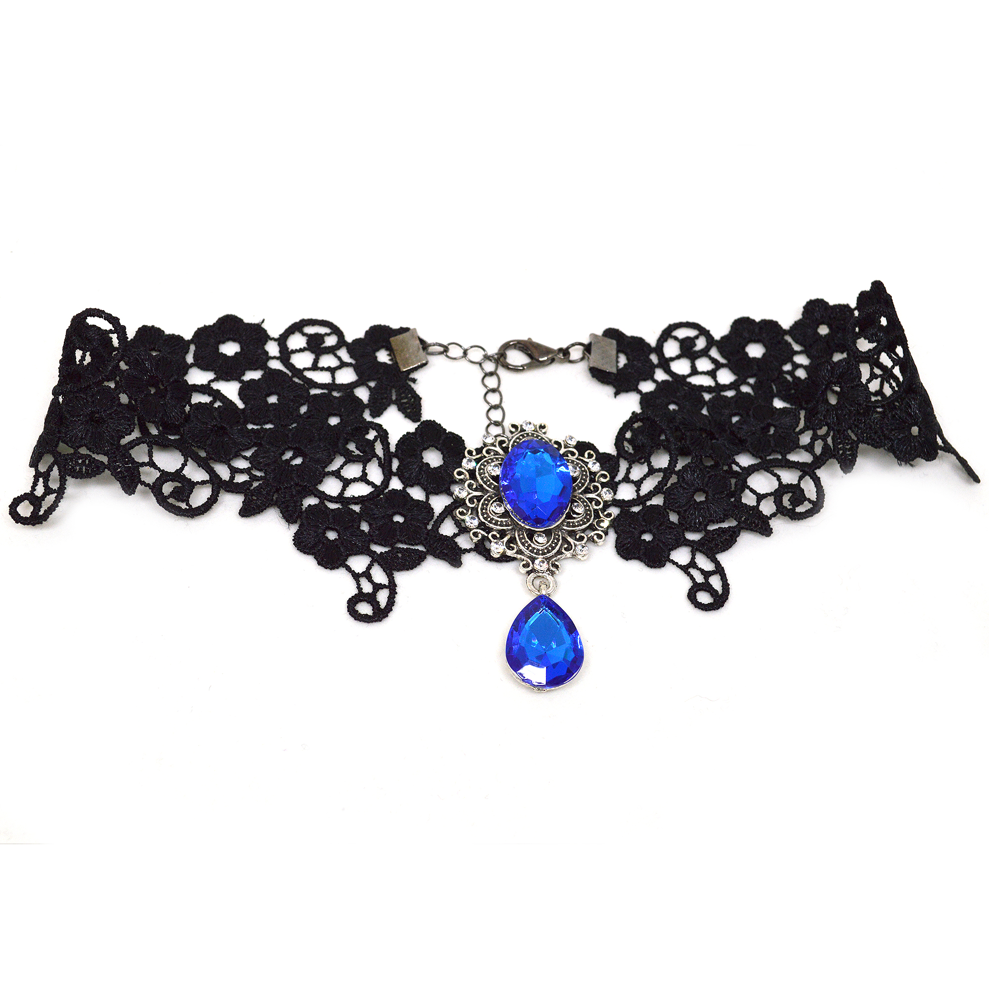 Gothic Blue and Black Victorian Lace Choker - Twisted Pixies