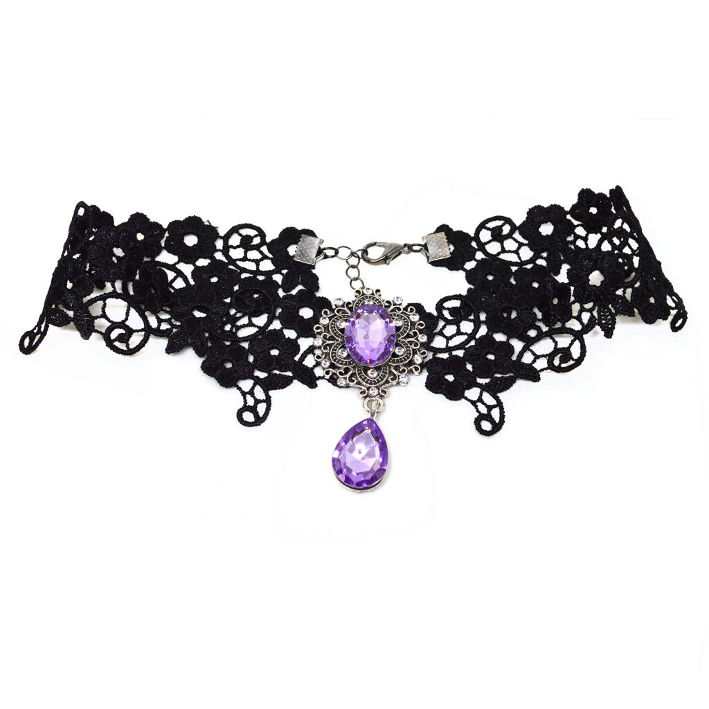 Gothic Light Purple and Black Victorian Lace Choker - Twisted Pixies