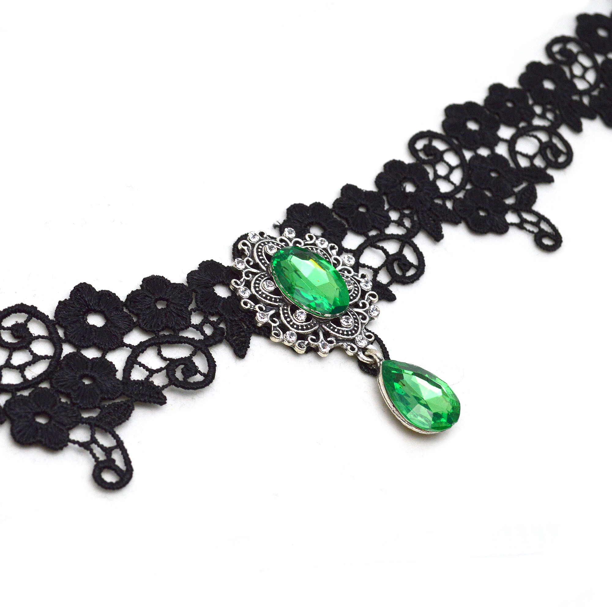 Gothic Green Emerald Victorian Lace Choker