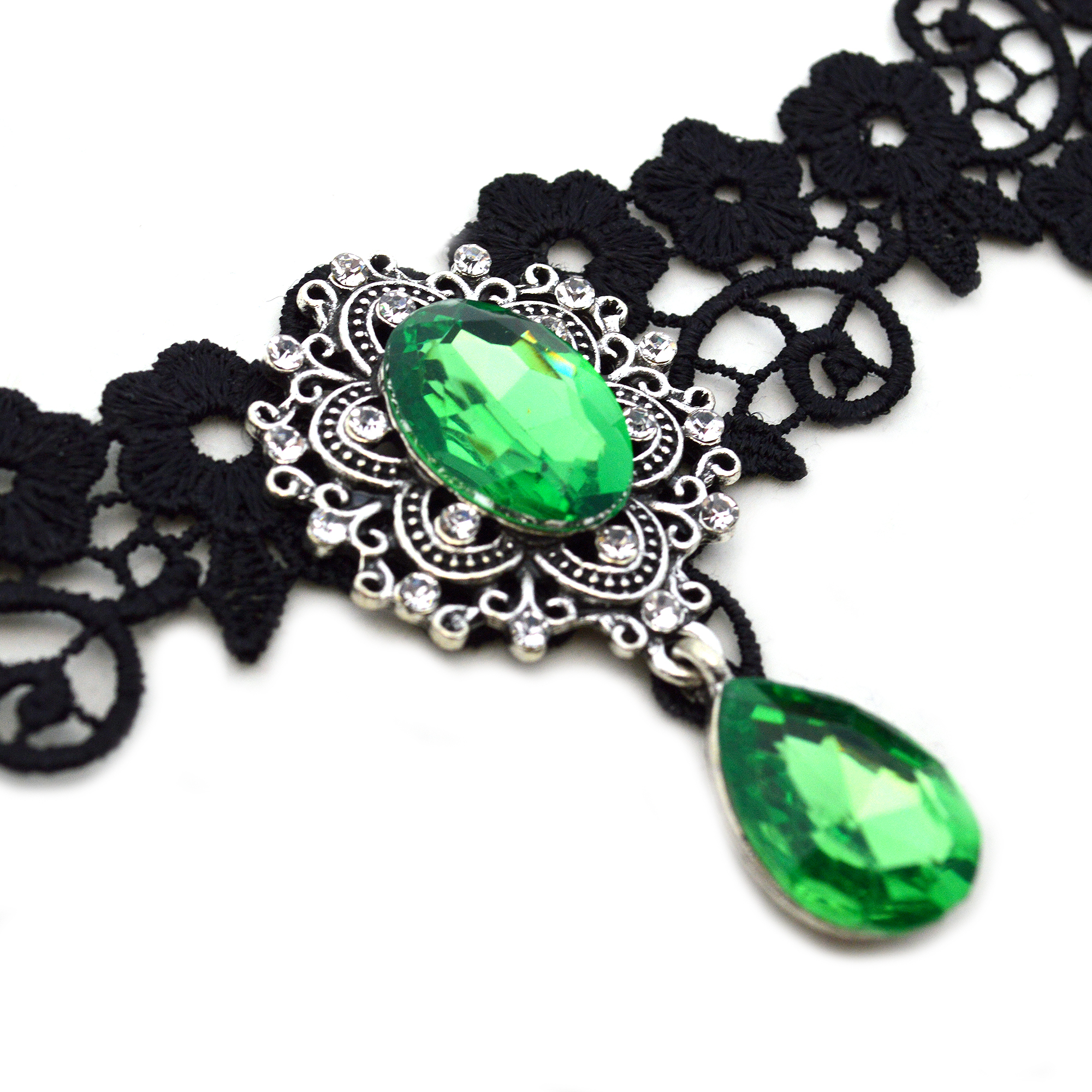 Gothic Green Emerald Victorian Lace Choker