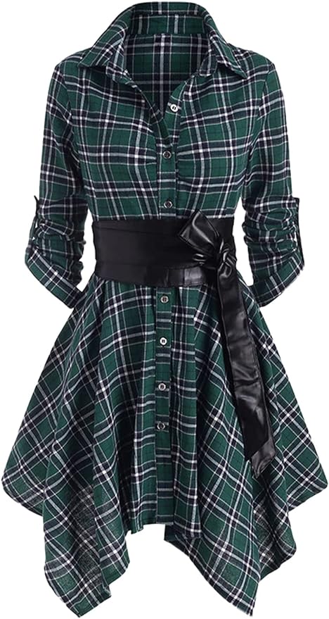 green plaid gothic dress