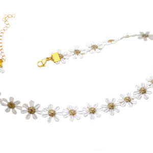 lace daisy chain white and gold flower choker